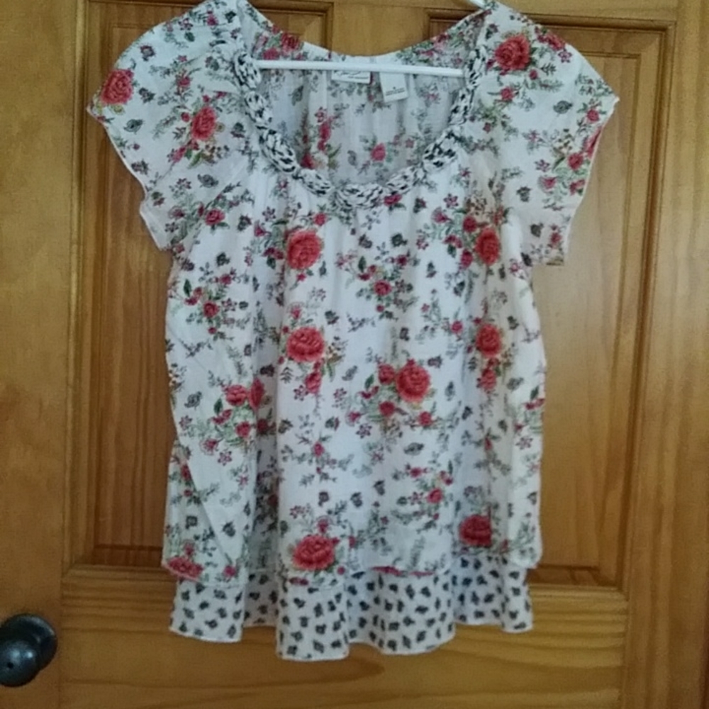 Kim Rogers Floral Cotton Layered Top Small